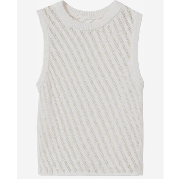 Mango | NWOT Openwork Knit Cotton Linen Sleeveless Top in Ecru White Size Large - Picture 6 of 11